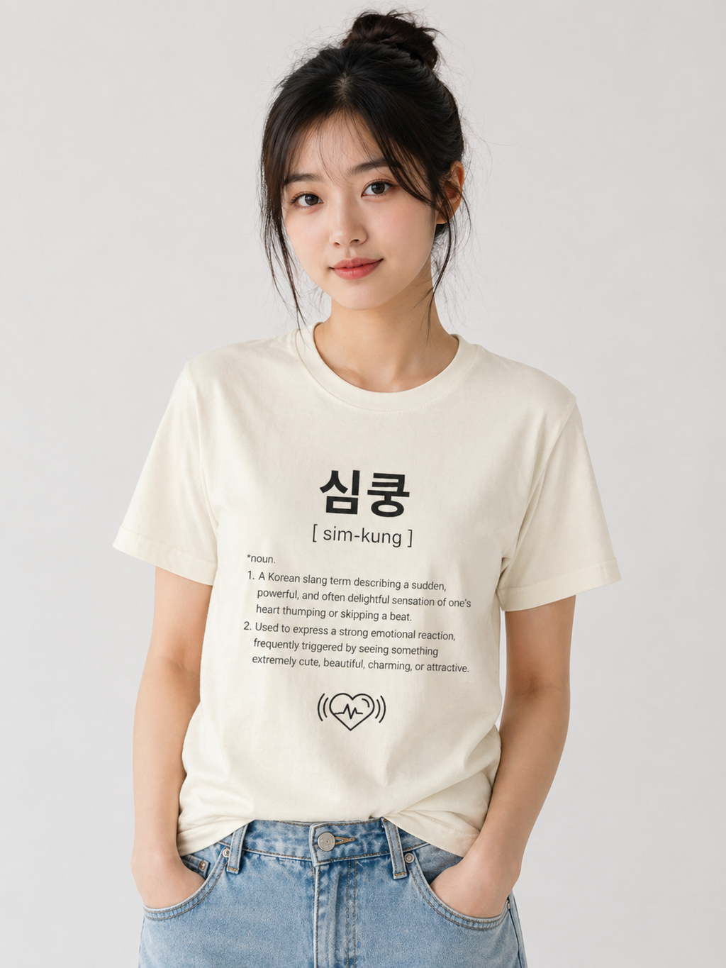 Unisex I Simkung Korean Slang T-Shirt | 심쿵 Tee | Cute Korean Word Shirt | Kpop Fan Shirt | Minimal Aesthetic Tee | Heart Beat Graphic Shirt